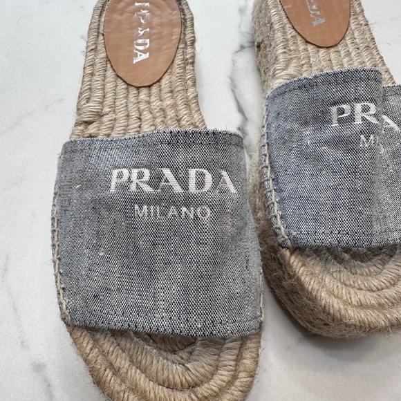 Prada Logo Espadrille Slide Sandals sz 37 - Picture 4 of 8